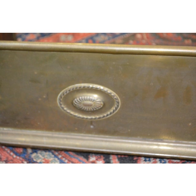 English Brass Small Curved Fireplace Fender With Oval Emblems For Sale - Image 15 of 17