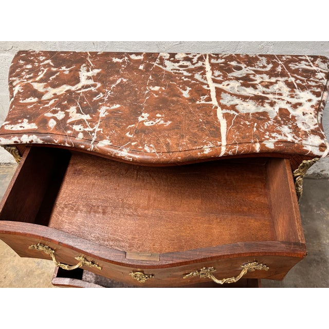 Brown Antique French Marble Top Bombe Commode For Sale - Image 8 of 10