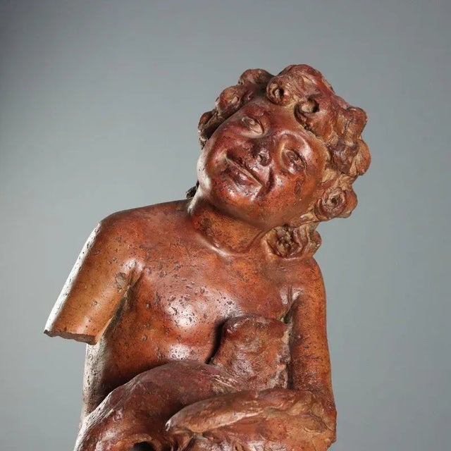 Boy with Dove on Stand in Terracotta For Sale - Image 4 of 10