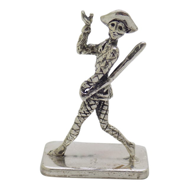 Vintage Italian Handmade Genuine Silver Harlequin Carnival Character Commedia Dell'Arte Figurine For Sale