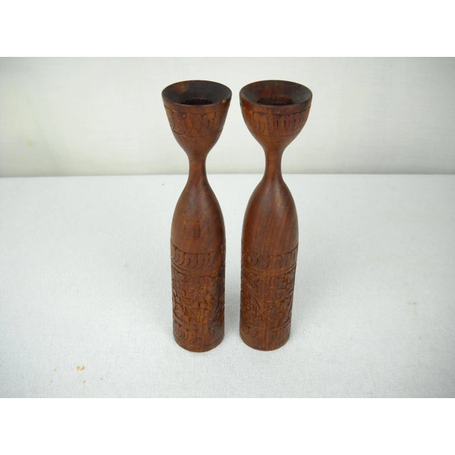 Mid-Century Indonesian Teak Candle Holders For Sale - Image 4 of 8