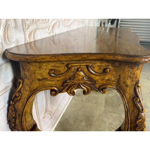 Wood Italian Rococo Style Hand- Carved Walnut Console Table For Sale - Image 7 of 15