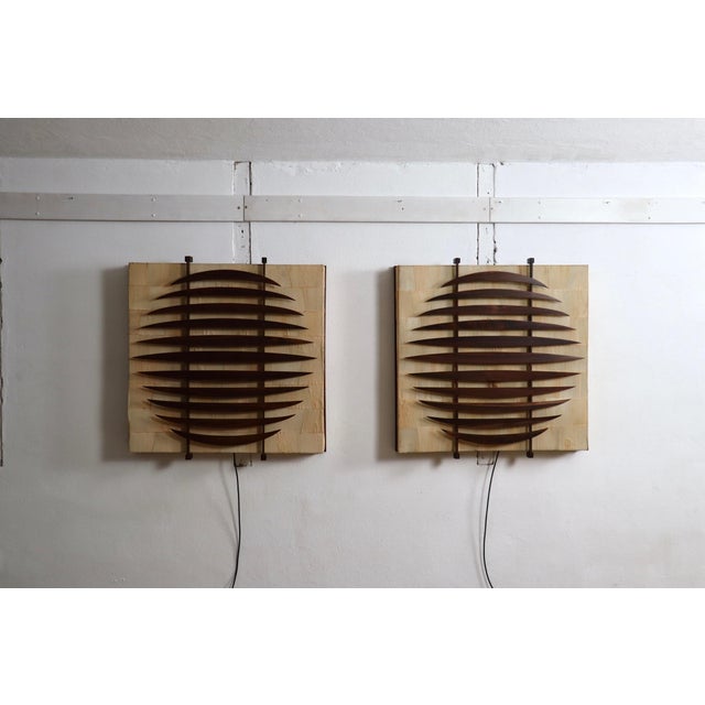 Sculptural Walnut and Paper Wall Lights, Italy, 1960s For Sale - Image 12 of 17