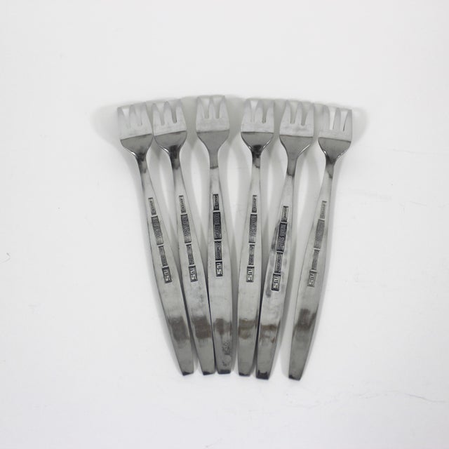 Antigua Vintage Stainless Cocktail Forks- Set of 6 For Sale - Image 6 of 7