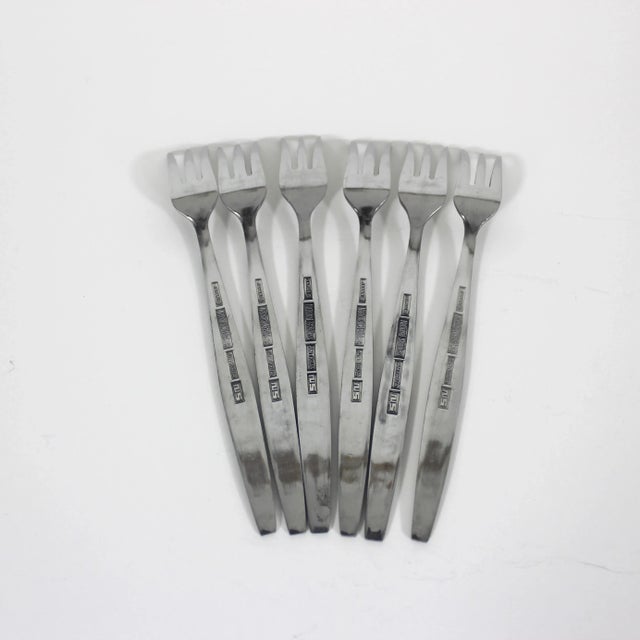 Vintage Stainless Cocktail Forks- Set of 6 Antigua Pattern For Sale - Image 6 of 7