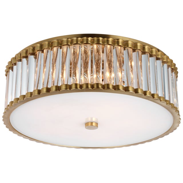 Kean 18" Flush Mount in Hand-Rubbed Antique Brass with Clear Glass Rods and Frosted Glass Diffuser Designer: Chapman &...