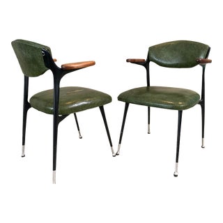 Shelby Williams Aluminum Teak Gazelle Captains Arm Dining Desk Chairs For Sale