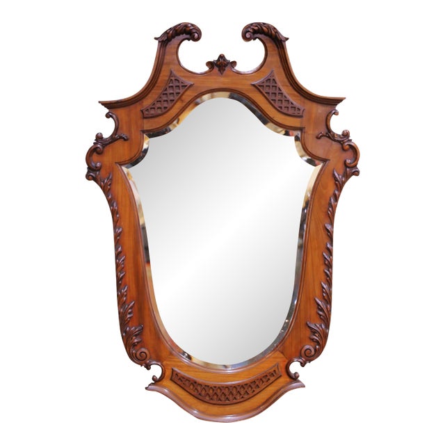 19th Century English Rococo Carved Walnut Wall Mirror With Beveled Glass For Sale