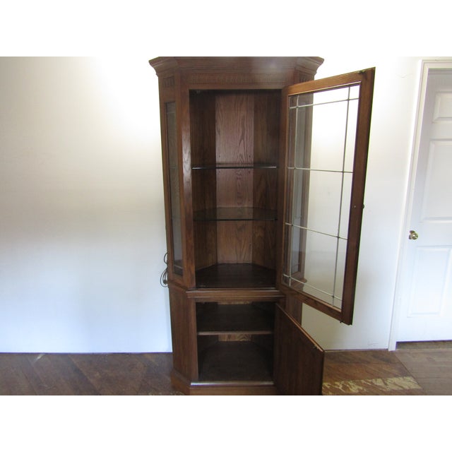 Pennsylvania House Solid Oak Leaded Glass Corner Cabinet For Sale - Image 6 of 9