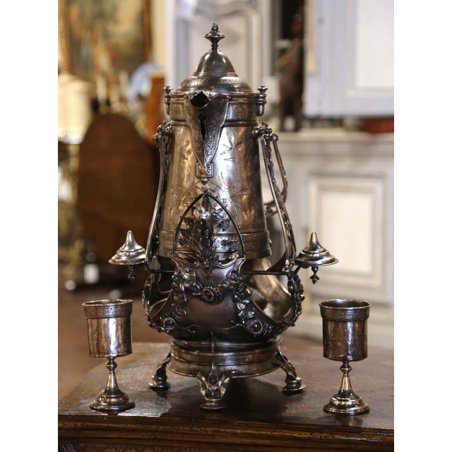 Metal Early 20th Century Reed & Barton Samovar on Separate Base With Goblets For Sale - Image 7 of 10