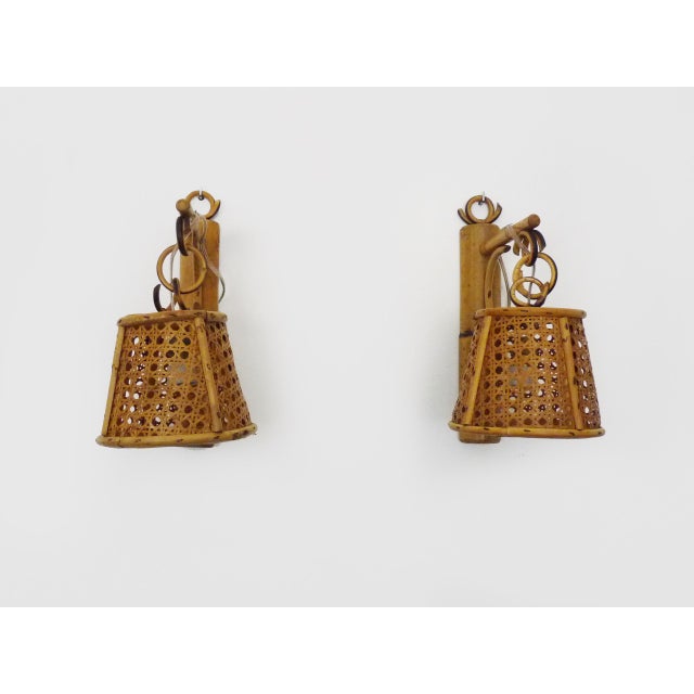 Lantern Wall Lights in Rattan and Canework, 1960s For Sale - Image 3 of 10