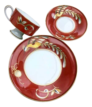 Vintage Porcelain Tea Trio Set from Goldrelief, GDR, Set of 3