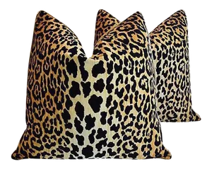 Leopard Spot Safari Velvet Feather/Down Pillows 26" Square - Pair