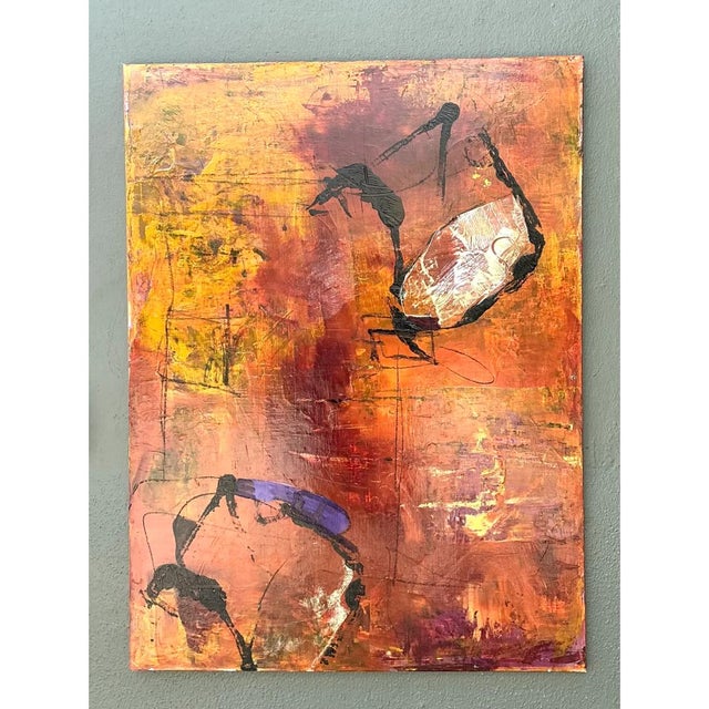Wood Vintage Abstract Expressionist Oil Painting on Canvas For Sale - Image 7 of 12