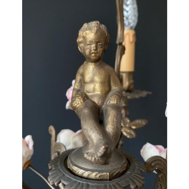 Metal Vintage Chandelier with Porcelain Roses, 1960s For Sale - Image 7 of 10