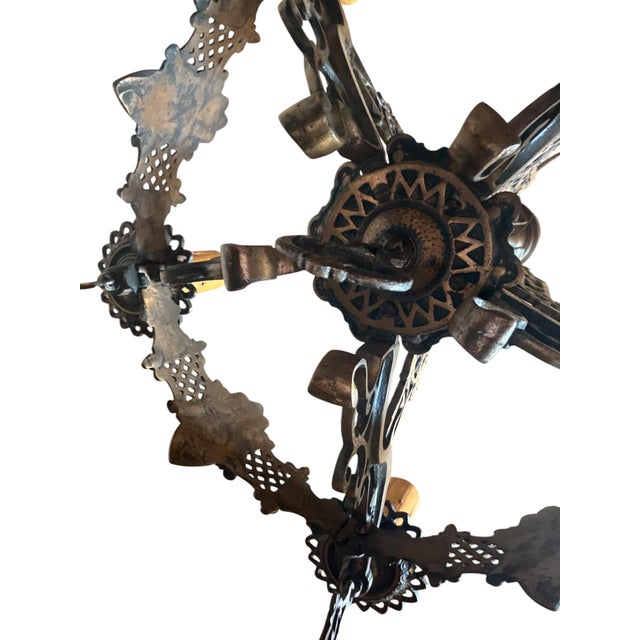 Antique Spanish Revival 5 Light Chandelier With Original Polychrome Paint For Sale - Image 12 of 13