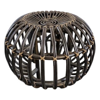 1970s Sculptural Organic Modern Rattan Ottoman, Mid-Century Era For Sale