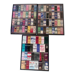 Collection of 3 Handmade Framing of 103 Vintage Matchbooks From the 30-40’s in Excelllent Condition. (Two Frames With 36 Units and 1 Frame With 31 Un) For Sale