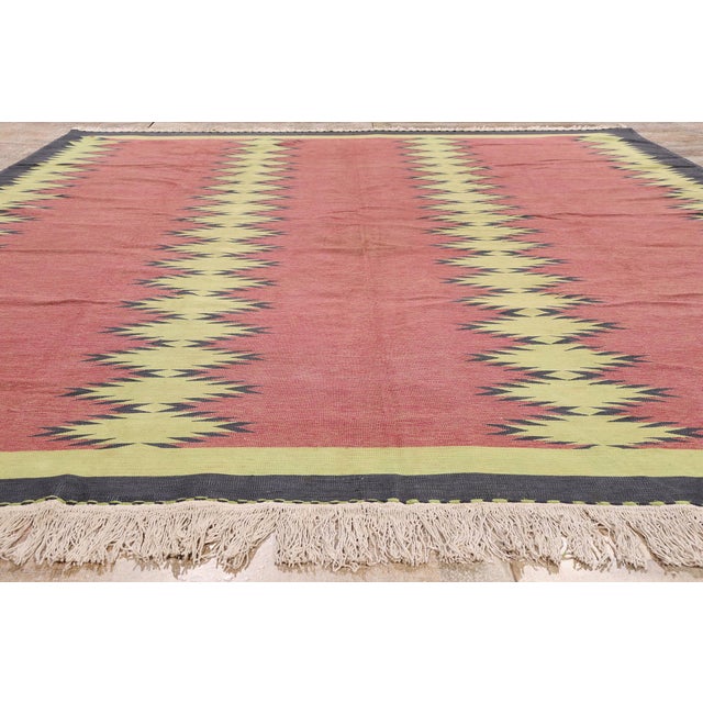 Vintage Indian Dhurrie Rug, 09'08 X 12'09 For Sale - Image 9 of 10