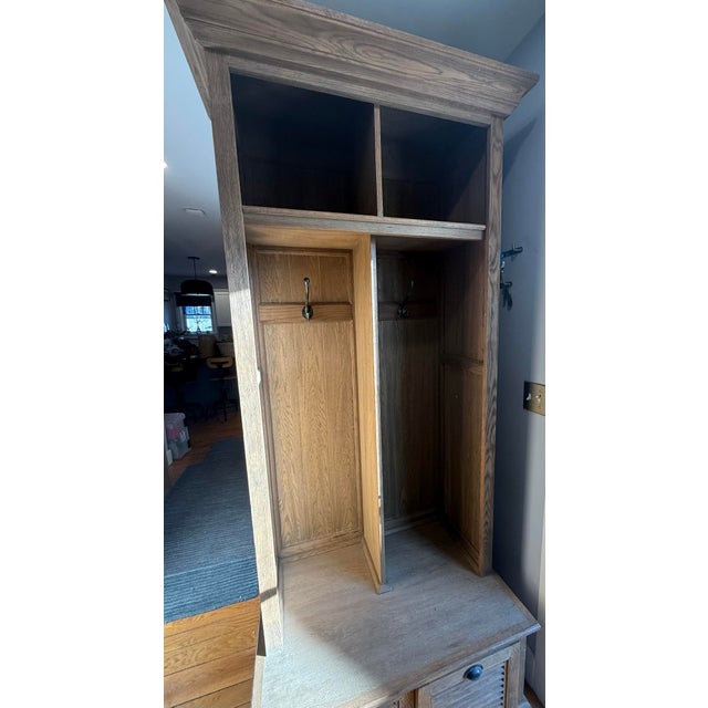 Early 21st Century Restoration Hardware Solid Oak Entry Locker Hall Tree With Bench & Shoe Storage For Sale - Image 5 of 9