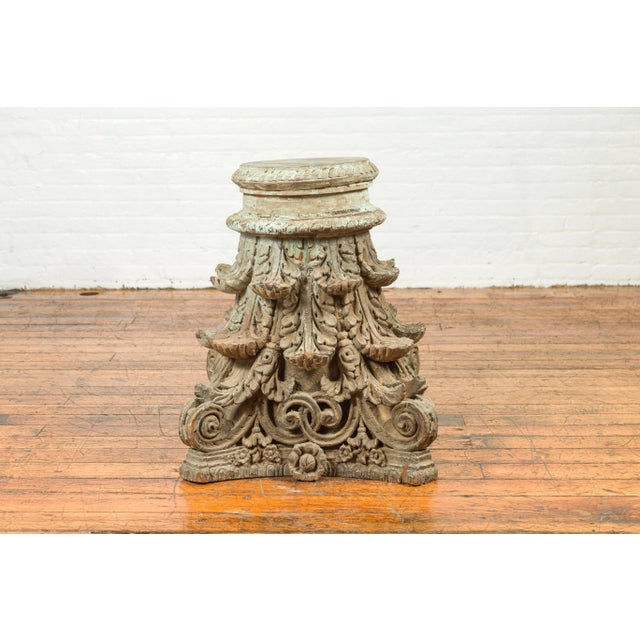 Indian Antique Corinthian Temple Capital Carving with Distressed Patina For Sale - Image 11 of 13