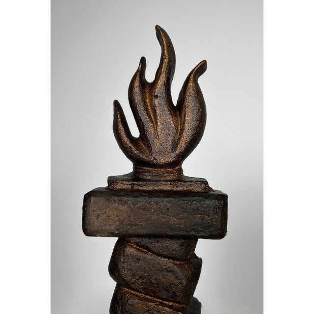 Pair of cast iron and wrought iron firedogs, flame-gilded, in the style of Gilbert Poillerat For Sale - Image 10 of 12