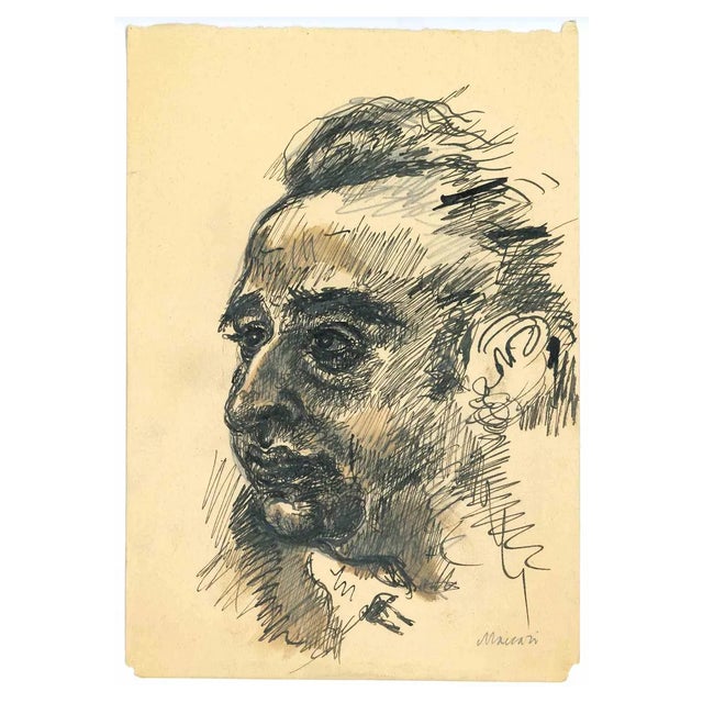 Mino Maccari, The Portrait, Original Drawing, Mid-20th-Century For Sale
