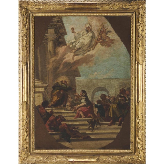Circle of Giambattista Pittone, Alms of a Saint, 18th Century, Oil on Canvas For Sale - Image 7 of 7