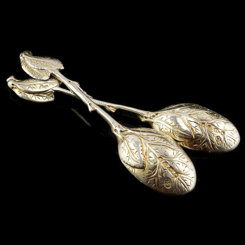 Antique Victorian Silver Gilt Naturalistic Leaf Spoons by Sebastian Crespell, 1842, Set of 2 For Sale - Image 10 of 11