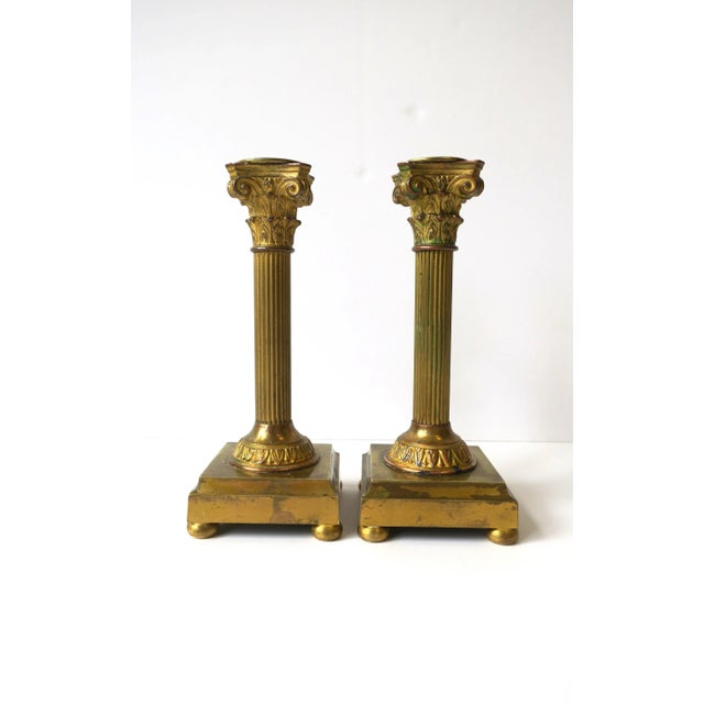 French Neoclassical Bronze Corithian Column Pillar Candlesticks Holders, Pair For Sale - Image 4 of 13