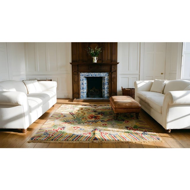 Excellent Tan-Camel Background With Chinoiserie Pattern Antique Chinese Silk & Metallic Thread Rug For Sale In New York - Image 6 of 8