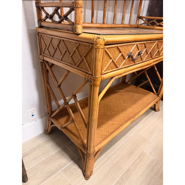 1980s Brighton Pavilion Chinese Chippendale Style Bamboo Caned Étagère/Display For Sale - Image 9 of 9