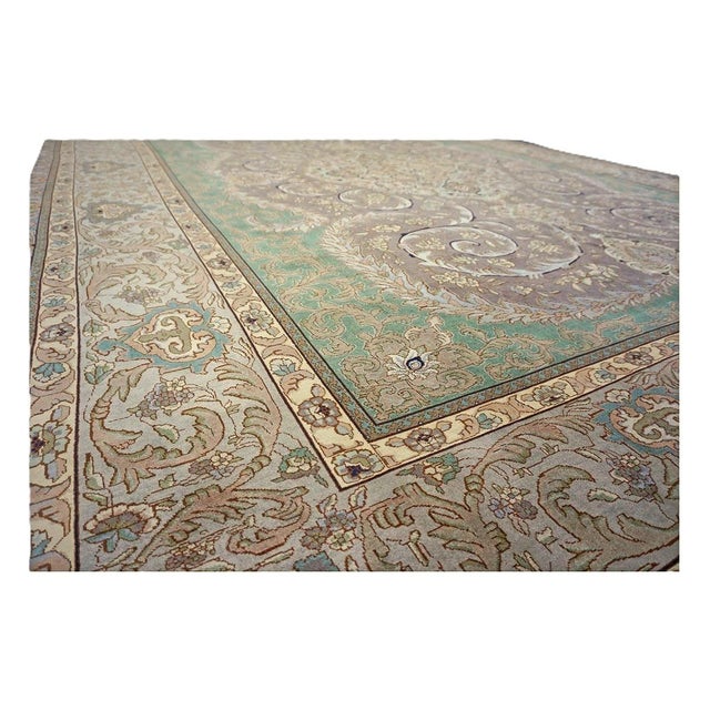Antique Persian Tabriz Wool 9X12 Green, Brown, & Taupe Handmade Area Rug #1143872 For Sale In Houston - Image 6 of 8