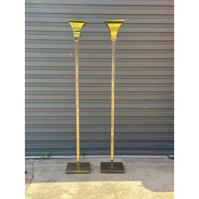 Pair of 1970s Brass Torchieres For Sale - Image 4 of 11