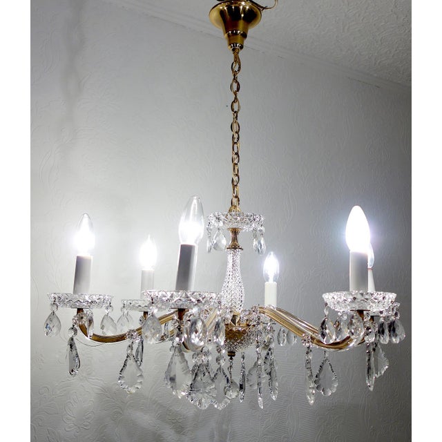 Metal Brass Lead Crystal Chandelier Six Lights from Palwa & Walter, 1960s For Sale - Image 7 of 9