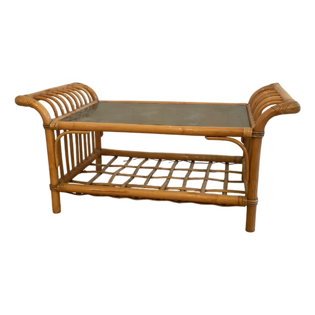 Low Brown Bamboo Table, 1970s For Sale