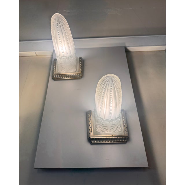 Metal Art Deco Pirogues Wall Lights from Val Saint Lambert, 1930, Set of 2 For Sale - Image 7 of 18
