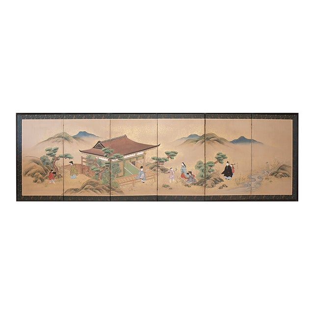 C. 1800s Edo to Meiji Era "The Tale of Genji", Japanese Yamato-E Style Byobu Screen For Sale