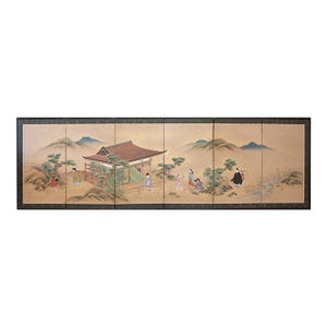 C. 1800s Edo to Meiji Era "The Tale of Genji", Japanese Yamato-E Style Byobu Screen