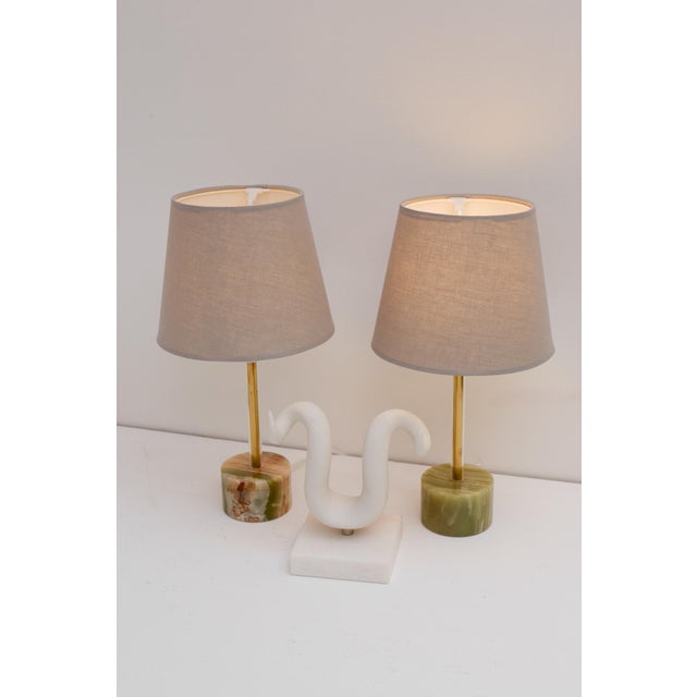 Mid-Century Modern Italian Onyx and Brass Table Lamps, Set of 2 For Sale - Image 12 of 13