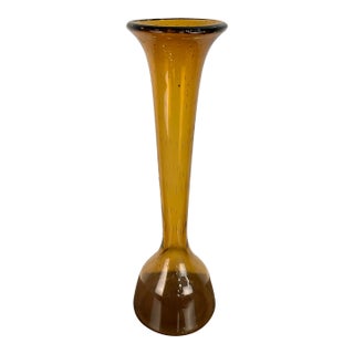 Mid Century Modern Vintage Blenko Floor Vase Amber Blown Glass For Sale