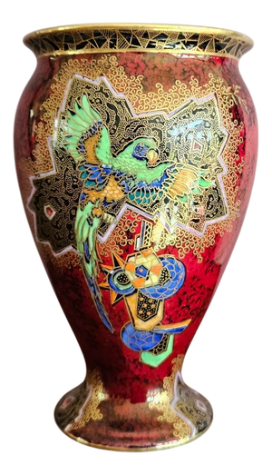 Art Deco Vase with Geometric Parrot Design by Enoch Boulton for Crown Devon, 1930s