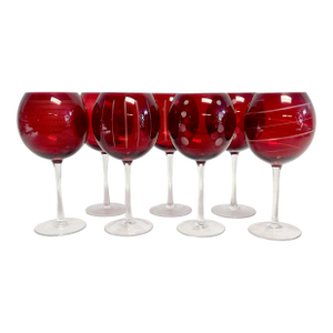 Vintage Art Deco Hollywood Regency Ruby Cheers Balloon Wine Glasses - Set of 7.