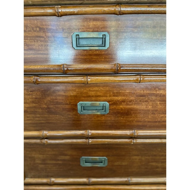 2000s Drexel Heritage Faux Bamboo Armoire Draws Doors Wood Chinoiserie Tv Cabinet Two Piece For Sale - Image 12 of 15