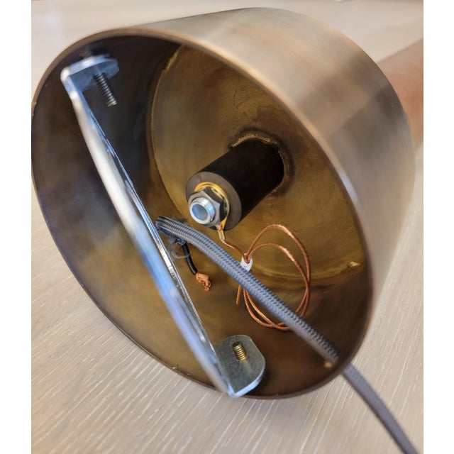 Apparatus Studio Cylinder Pendant Light in Aged Brass & Leather For Sale - Image 15 of 18