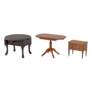 Three Vintage Salesman Sample Pembroke Tables and a Marquetry Writing Table For Sale