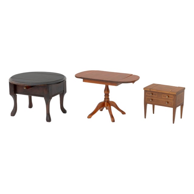 Three Vintage Salesman Sample Pembroke Tables and a Marquetry Writing Table For Sale