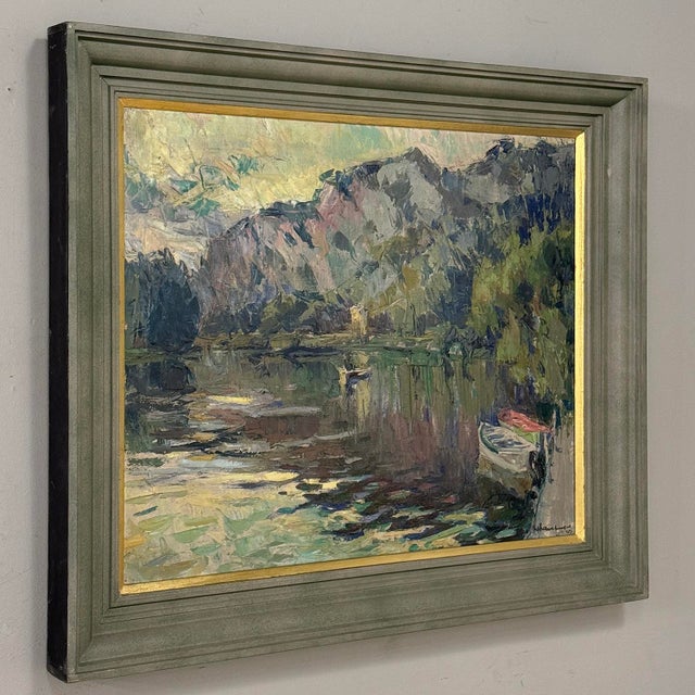 Mid 20th Century Antique Belgian Impressionist Oil Painting on Canvas by Albert Chavepeyer (1899-1986) 'River Landscape' For Sale - Image 5 of 16