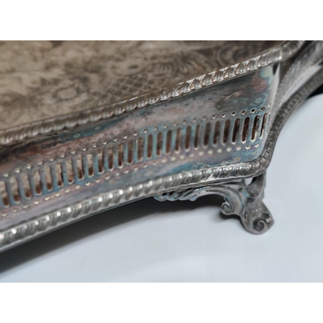 Metal Antique Sheffield England Huge Oval Footed Gallery Serving Tray For Sale - Image 7 of 9