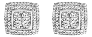 .925 Sterling Silver Diamond Accented Square Shaped Milgrain Stud Earrings (I-J Clarity, I3 Color)